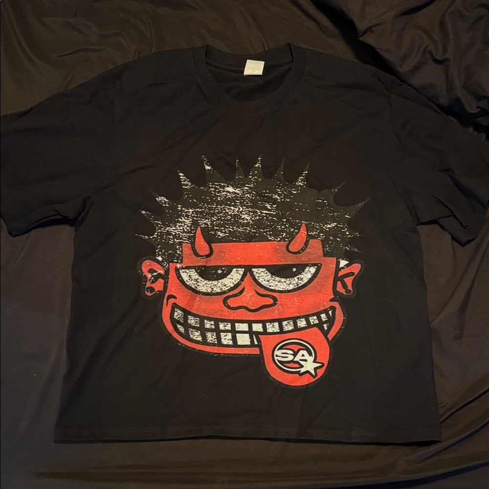 Black Graphic Tee with Red Devil Face - Unbranded